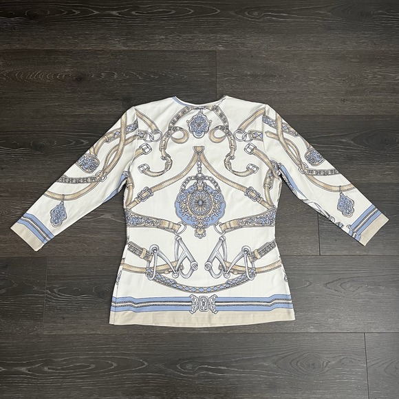 J McLaughlin Catalina Cloth Signature Tee 3/4 Sleeve Equestrian Top Small Preppy - Picture 3 of 7